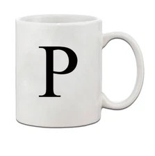 "P " Initial Monogram Personalized Letter P Ceramic Mug Coffe Cup 11 oz