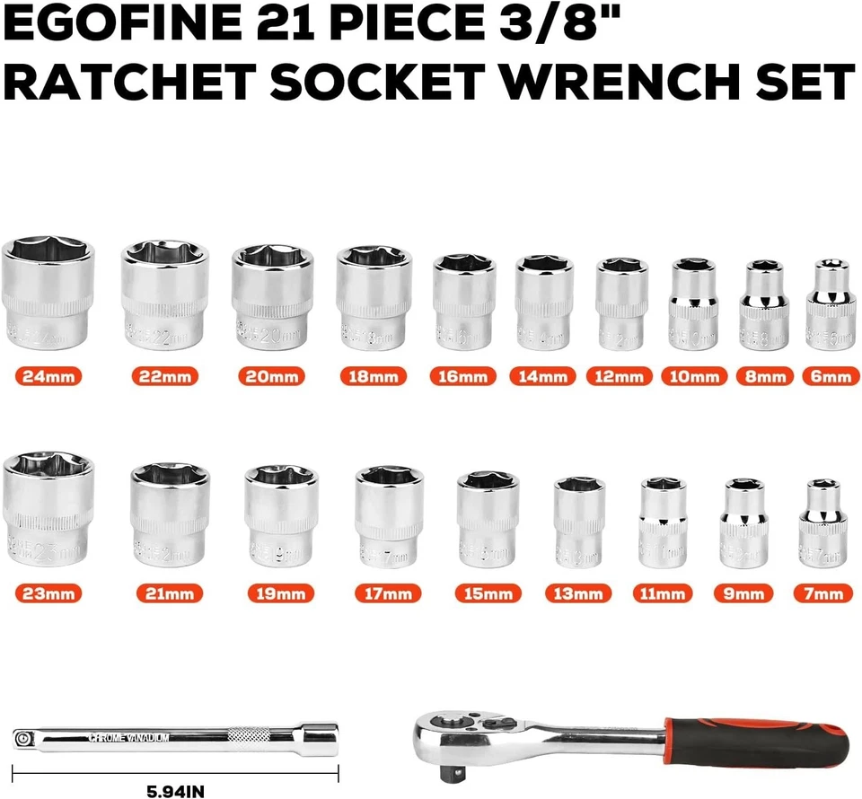 Complete 21-Pc Ratchet Socket Tool Set with Quick-Release Handle & Extension Bar - Image 4 of 4