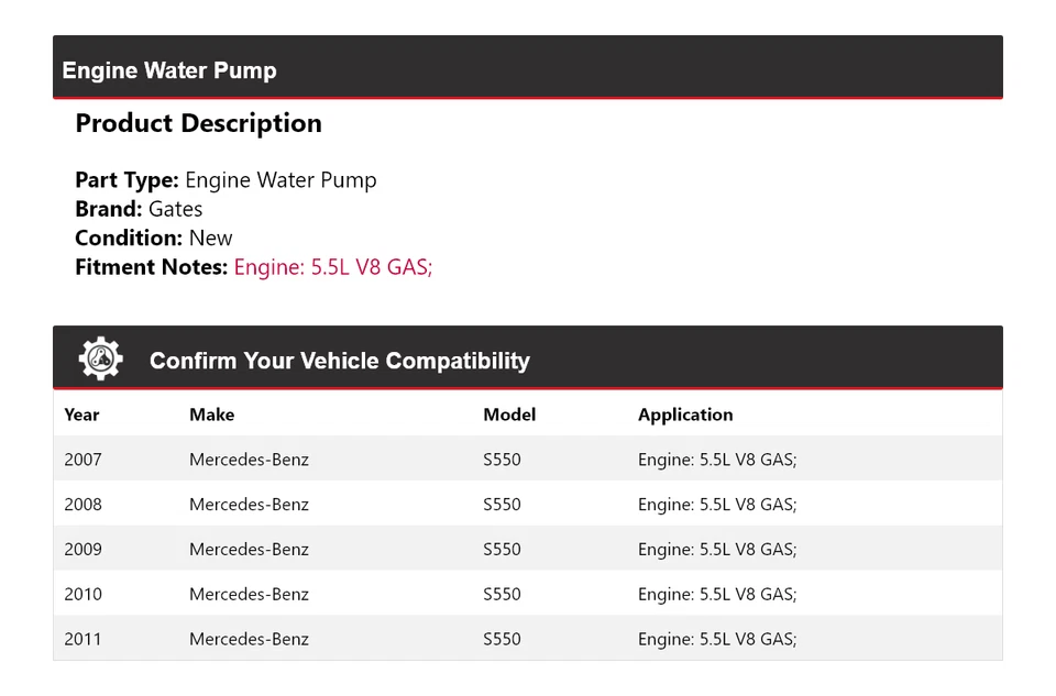 Para Mercedes-Benz S550 2007-2011 5,5 L V8 motor de gas puertas de bomba de agua 2008 2009 Foto 2 de 4