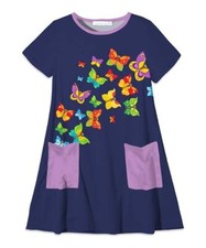 NWT Sunshine Swing Girls Butterfly Dress Size 4 Navy Short Sleeve Pockets