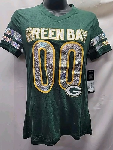 Green Bay Packers Youth Girls T-shirt printed with Metallic Ink V-Neck (G75) - Picture 4 of 6