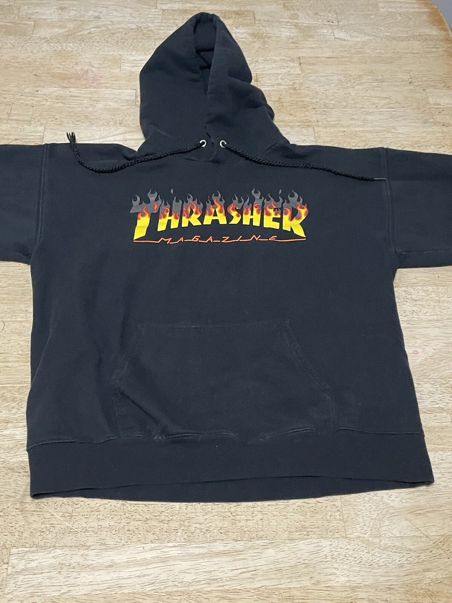 Thrasher Skateboarding Magazine Flame Black Hoodie Size Med Skate