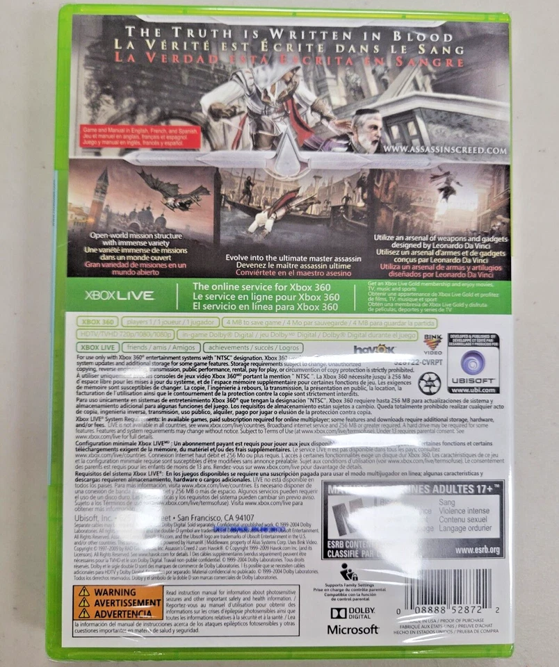 Assassin's Creed II (Platinum Hits) Xbox 360 Brand New Game [2009 Action] - Image 2 of 2