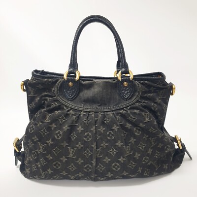 Auth Louis Vuitton Neo Cabby Denim GM Black M95352 Genuine With