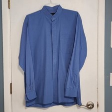Fortino Landi Blue Mandarin No Collar Button Down Dress Shirt Mens Size 34-35