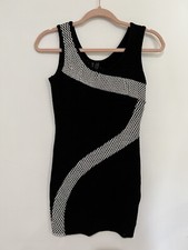 Guess Black and Mesh Ribbed Body Con Stretch Dress Sleeveless Small