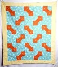 Quilt Handmade Teal Yellow White Ducks Baby Crib Size 34  X 39  