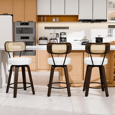 PE Rattan Swivel Bar Stool Set - Counter Height Adjustable Stools for Kitchen