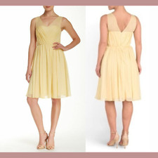 NWT Vera Wang [sz 8 ] Sleeveless V-Neck Pleated & Flared Dress in Yellow #M254