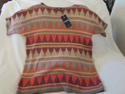 Ladies ''Chaps'' Size 1X, Multi Color, Round Neck, SW Design, Short Sleeve Sweater