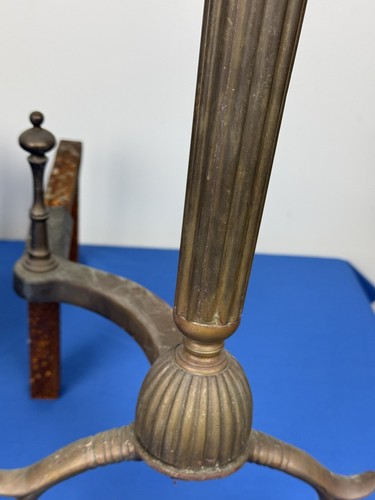 Antique Brass Andirons, Fluted Column & Cabriole Legs 23.25"H Cooking Spit Hook - Picture 7 of 20