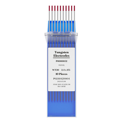 TIG Welding Tungsten Electrode 2% Thoriated 3/32'' x 7'' (Red, WT20/EWTh-2) 10-pk