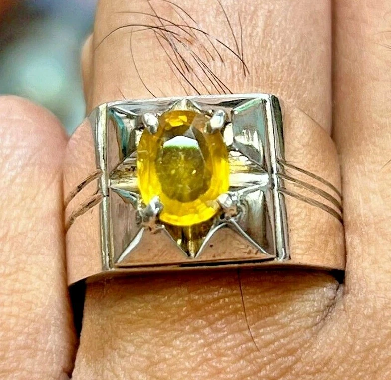 Buy PTM 925 Sterling Silver Yellow Sapphire (Pukhraj) 10.25 Ratti or 9.35  cts Astrological Gemstone Bis Hallmark Ring for Men & Women at Amazon.in