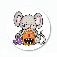 Halloween Whimsy Mouse w/Pumpkin Favors Envelope Seals Scrapbook Stickers Labels