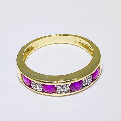 14K SOLID YELLOW GOLD RUBY DIAMOND BAND RING - Picture 4 of 4
