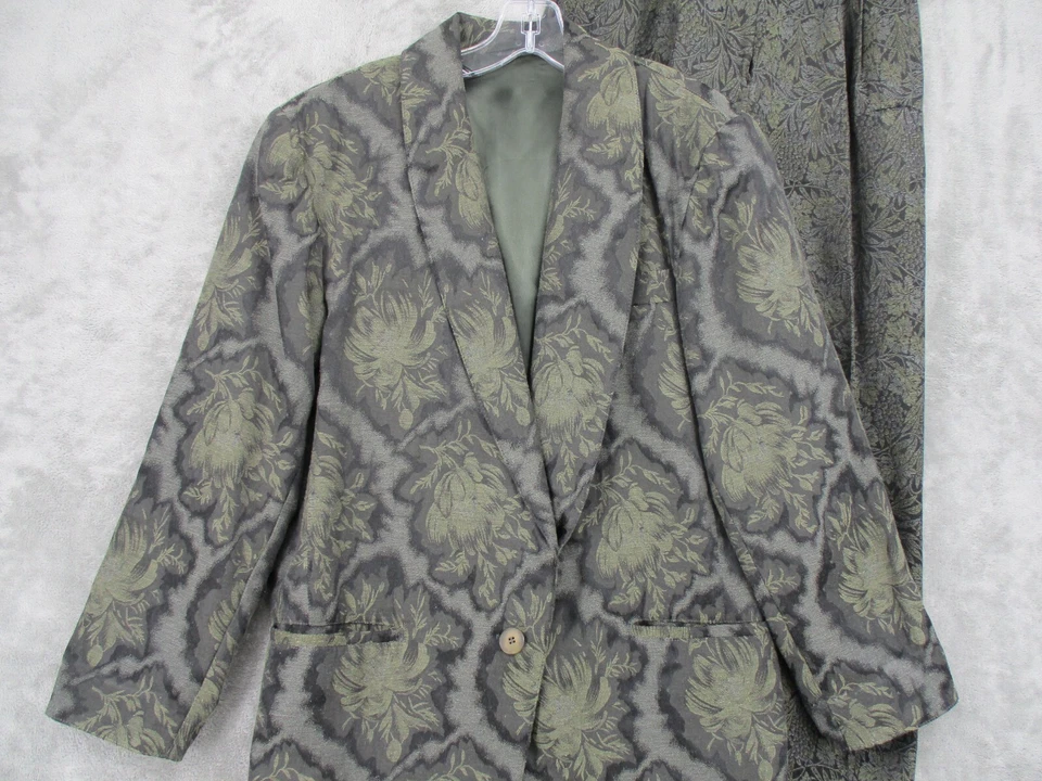 Traje Pantalón Vintage Mondi Mujer 34 US XS Floral Jacquard Maximalista Botón Verde Foto 4 de 4