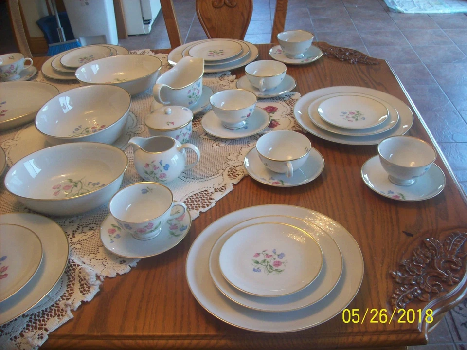 Porzellanfabrik Arzberg Bayern 65 Piezas Grupo Porcelana China PInk y Azul Floral Foto 2 de 4