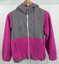 The North Face Girls Denali Jacket Pink Black White Full Zip Hood XL 18 