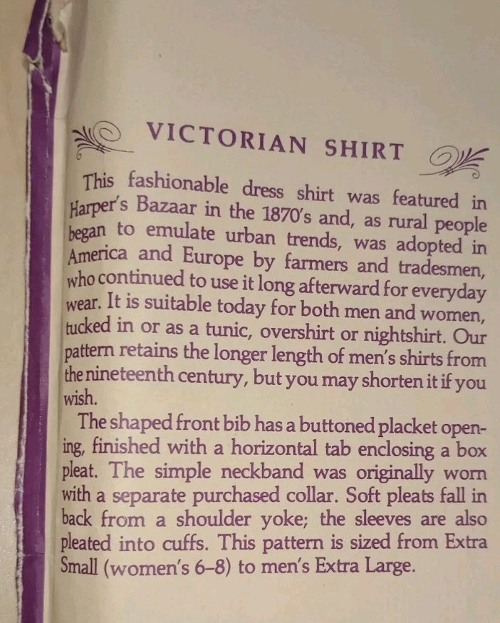 Folkwear 202 Sewing Pattern Unisex Victorian Shirt Tunic Nightshirt XS-XL VTG UC - Image 4 of 4