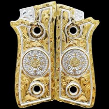 Empuñadura de calendario azteca dorada de lujo Cachas Taurus Pt92 y Pt58 Hc Plus HECHA EN MÉXICO
