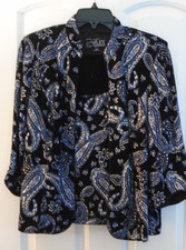 Alex Evenings Black Paisley Glitter 2pc Jacket Tank Set Size PM