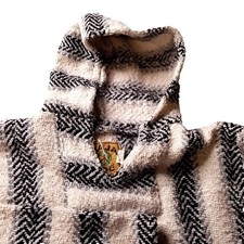 Baja Joe Mens Hippy Hoodie Large Beige Striped Cotton Hoodie Stoner 90s