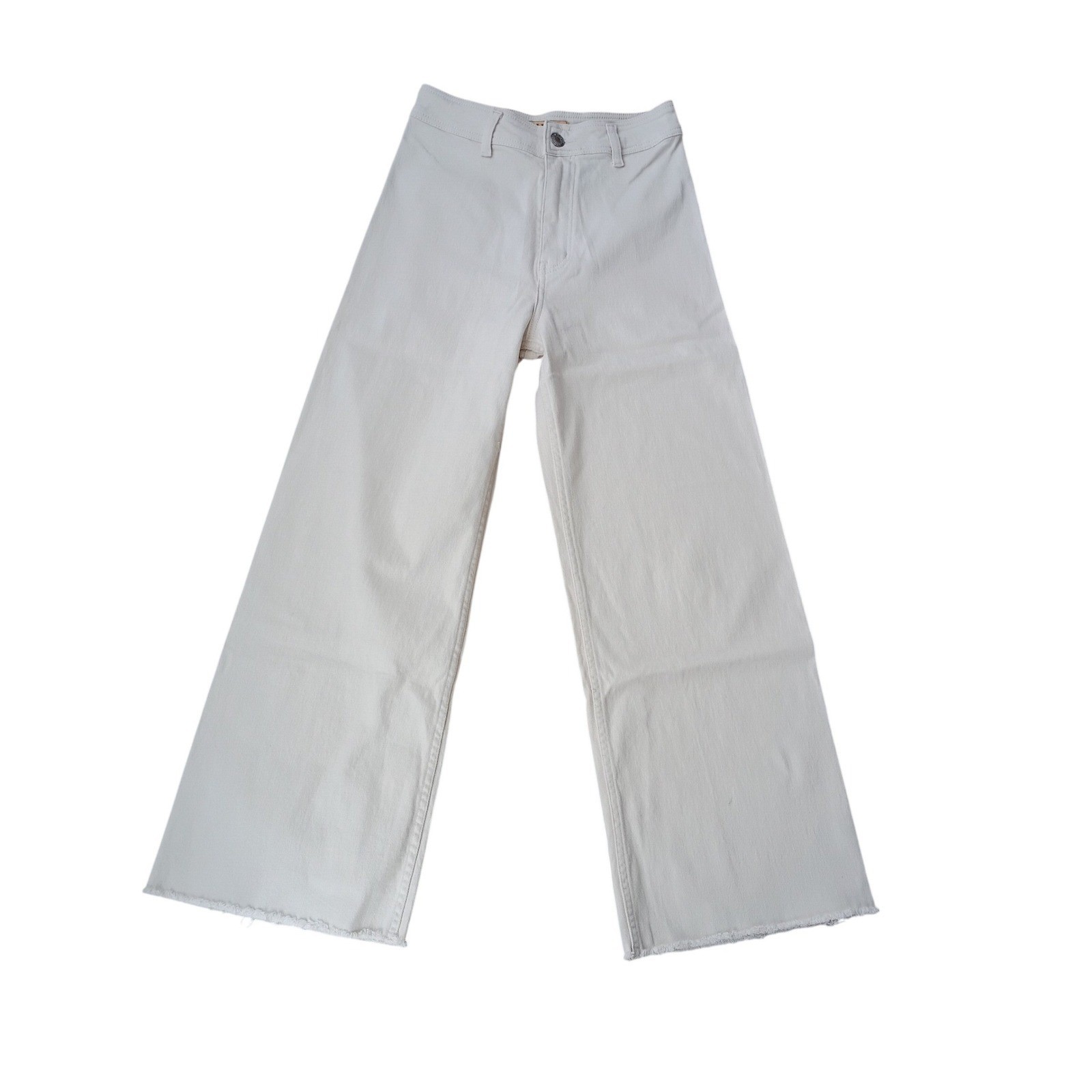 NWT Parisian LUSA Cream Wide Leg Jeans Super High Rise Raw Hem 25/26x29 Coastal image 9