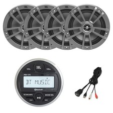 JBL Marine Bluetooth Receiver, 4x 6.5" 180W Boat Gray Speakers, USB/AUX Adapter