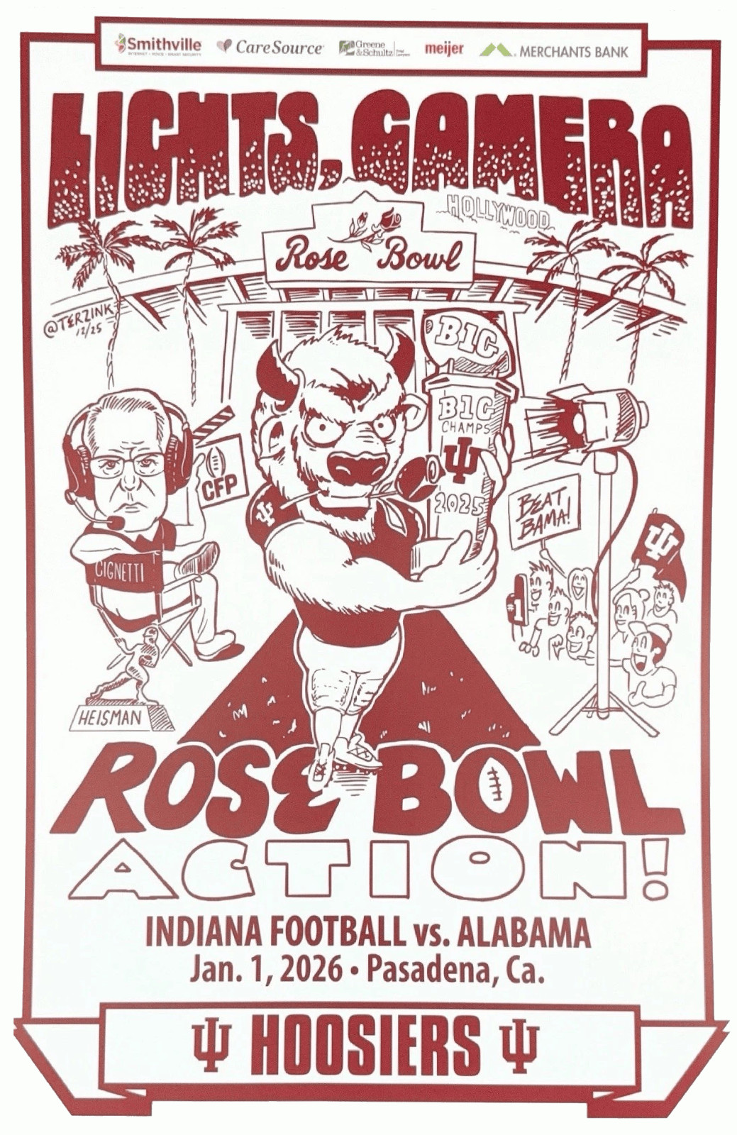 Indiana Hoosiers Rose Bowl Spirit Poster 13 x 19