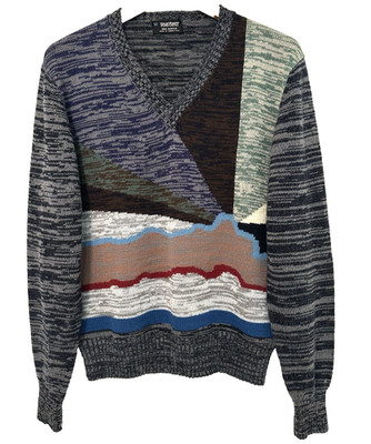 M/L Vtg 70s Puritan AOP Abstract 90s Grunge Rock Skate Kurt Cobain Boxy Sweater