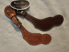 Rodeo Drive Spur Straps - Floral Tooled - Light Oil - Adult Size