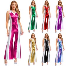 Womens Jumpsuit Night Bodysuit Cosplay Rompers Sequin Dancewear Sleeveless Rave