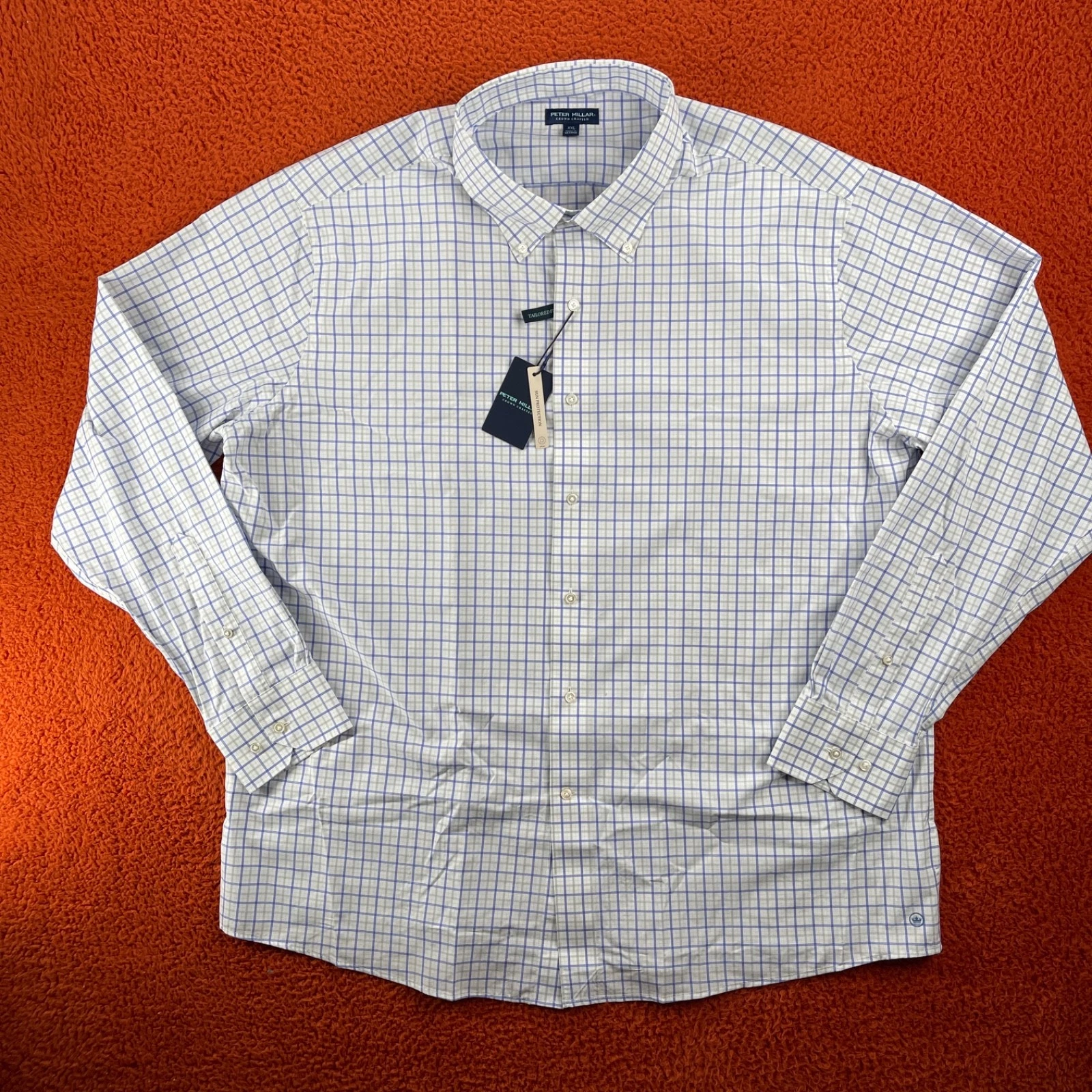 PETER MILLAR Mens XXL 2XL Moors Performance Sport Shirt Elixir White Plaid $200