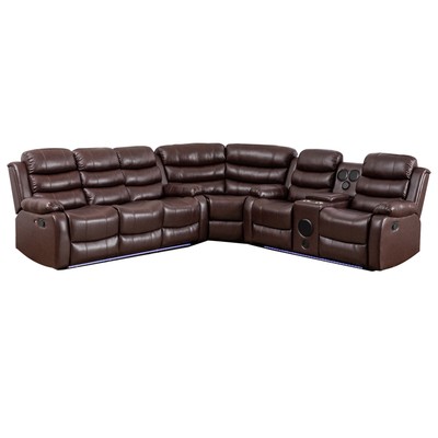 Hybition Faux Leather Living Room Set Modern Reclining Sectional Sofa Brown