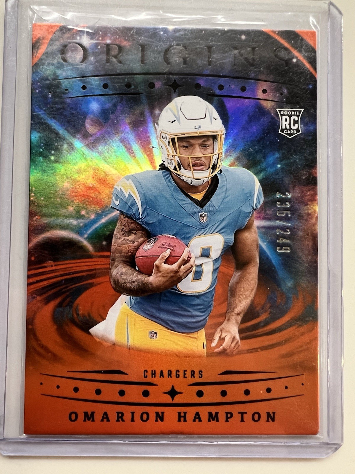 2025 Panini Origins Omarion Hampton rookie RC /249 Holo Orange #134 Chargers