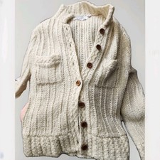 Sweater Women's Small Ivory Vtg Beldoch Popper Cottage Cardigan Chunky Knit