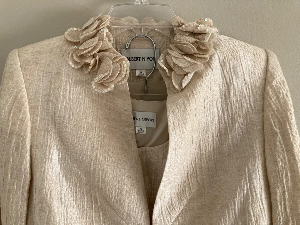 Conjunto de traje falda totalmente forrada Albert Nipon vintage y nuevo de 3 piezas, beige alto 6 Foto 3 de 4