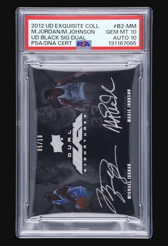 MICHAEL JORDAN MAGIC JOHNSON AUTO UD UPPER DECK EXQUISITE 5/10 PSA 10 AUTOGRAPH