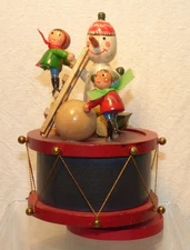 Vintage Musical Children & Snowman Wood Music Box We Wish You a Merry Xmas