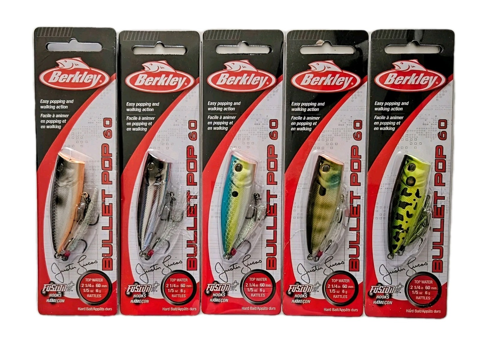 (Set of 5) Berkley Bullet Pop 60 Topwater Poppers 1/5 oz, 2-1/4" 5 Colors In Set - Image 3