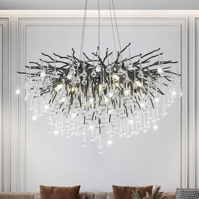 Modern Black Crystal Chandelier 23.6'' for Dining Room & Living Room