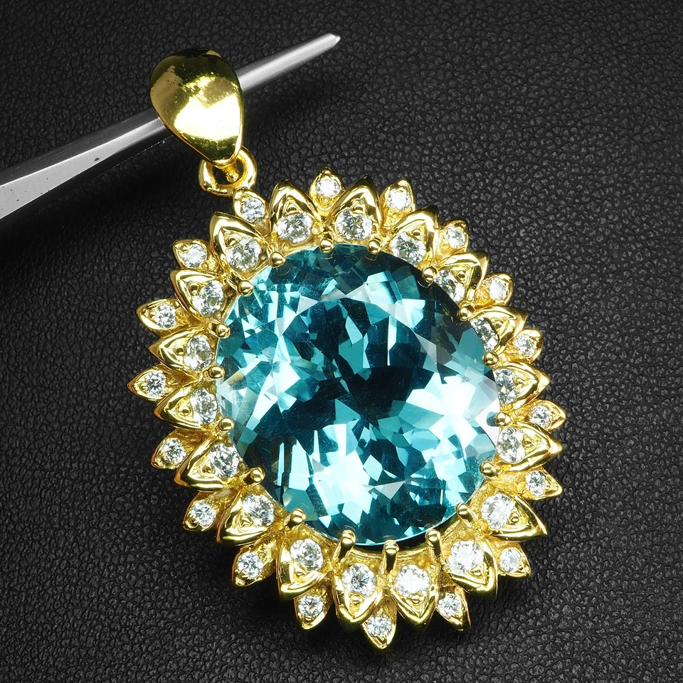 Pingentes charmosos de prata esterlina 24K azul ártico água-marinha 25,50 ct 925 - Imagem 2 de 4