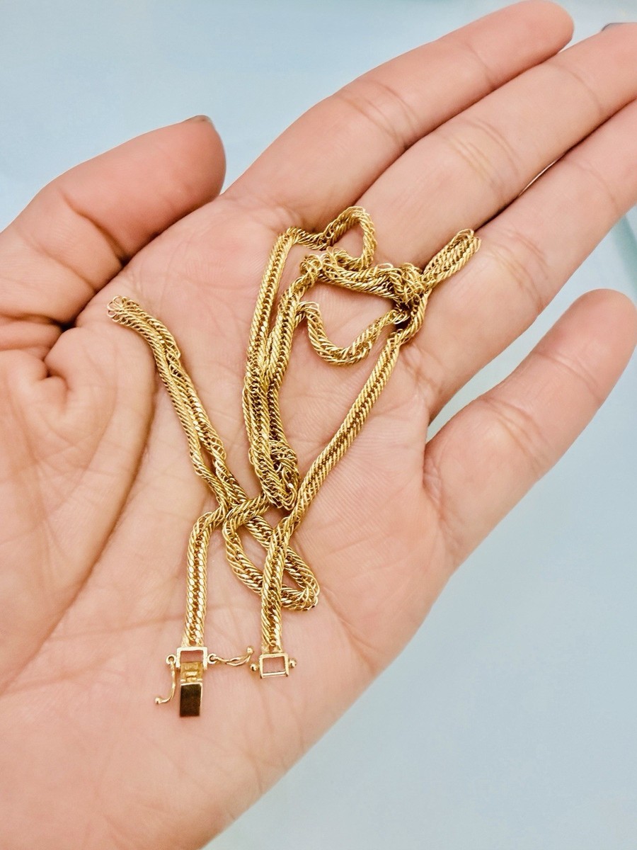 18K 750 Solid Dubai Gold Japan Style Chain Necklace 18” Triple