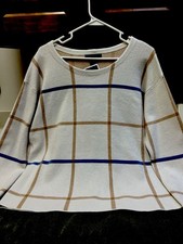 NWT Women  s Med Tahari Lightweight Pullover Sweater Beige W/ Blue  Tan