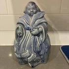 Vintage 1941 Red Wing Pottery BLUE Friar Tuck Cookie Jar "Thou Shalt Not Steal"