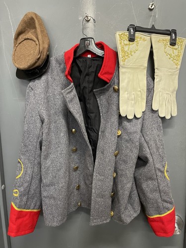 Civil War Reenactment Replica Gray Wool Office’s Coat, Forage Cap & Gloves