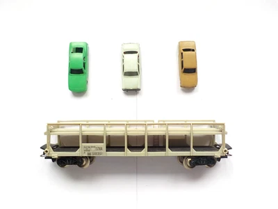 Wagon Jouef Marchandises Porte Voitures STVA Gris avec 3 Voitures Référence 654 - Photo 1/4