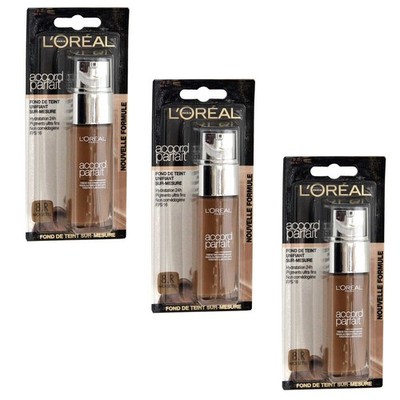 L'Oreal Make-Up Fluid Accord Parfait Foundation 8.R Noisette, (3x 30ml)
