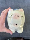 White Ceramic Piggy Bank, Blue Bow with Pink Nose - Vintage — photo 6