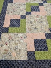 New Patchwork Quilt Handmade Floral Blue Green Pink Grey 49"x63"